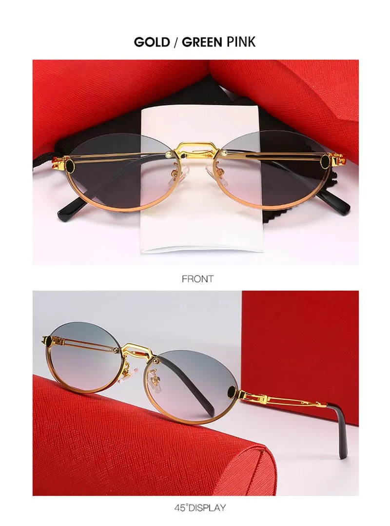 Trendy Oval Metall Vollrahmen Sonnenbrille Mode Ins Net Rot Gleiche Männer Frauen Freizeit Tourismus Fahrer Anti UV Designer_voghion.com