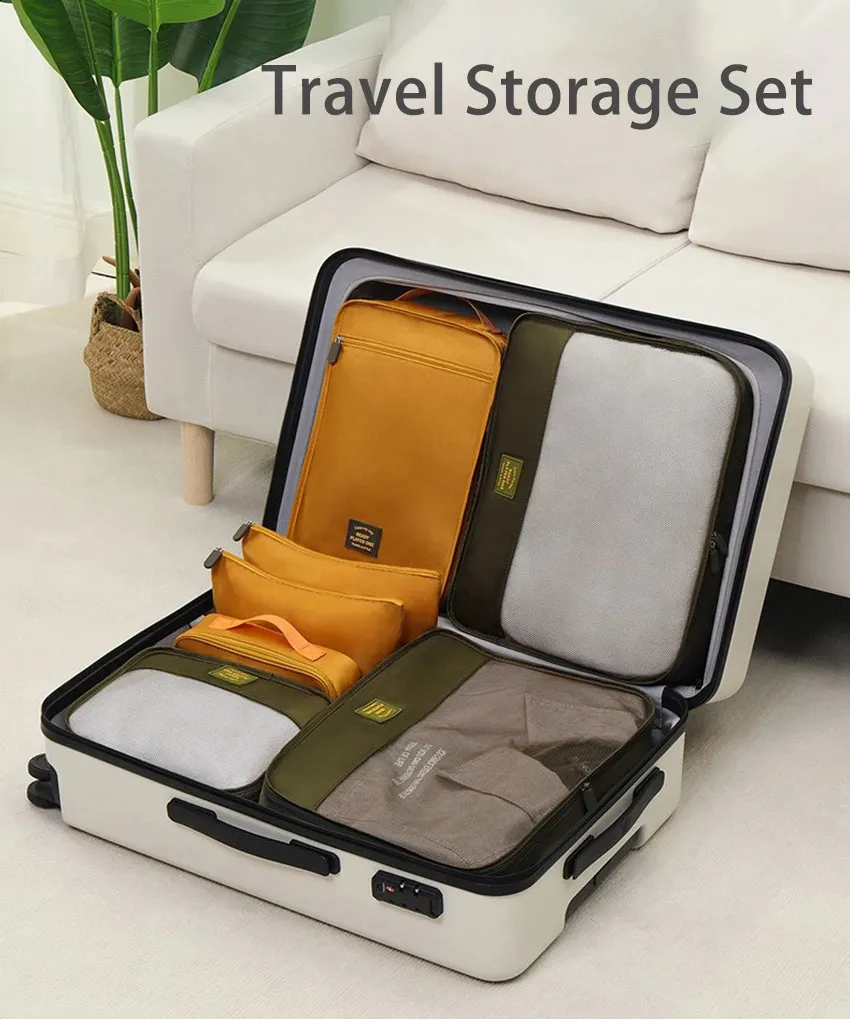 7-teiliges Reise-Set für Kleidung, Schuhe, Toilettenartikel, Aufbewahrungstasche, tragbar, für Kleiderschrank, BH, Socken, Hosen, Organizer, groß_voghion.com