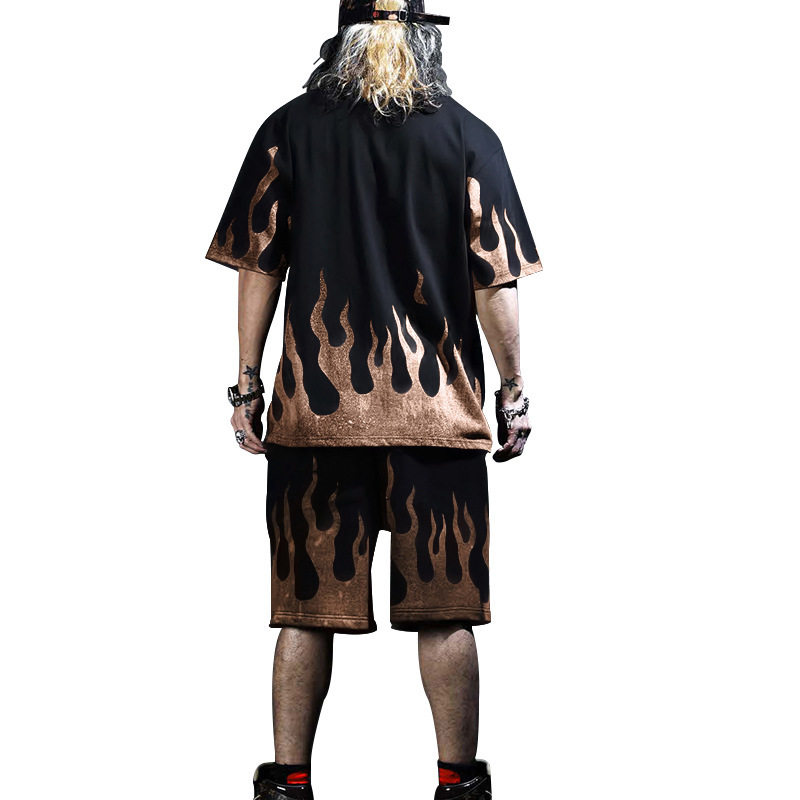 Nowy letni męski zestaw spodenek sportowych z krótkim rękawem z nadrukiem Flame Series_voghion.com