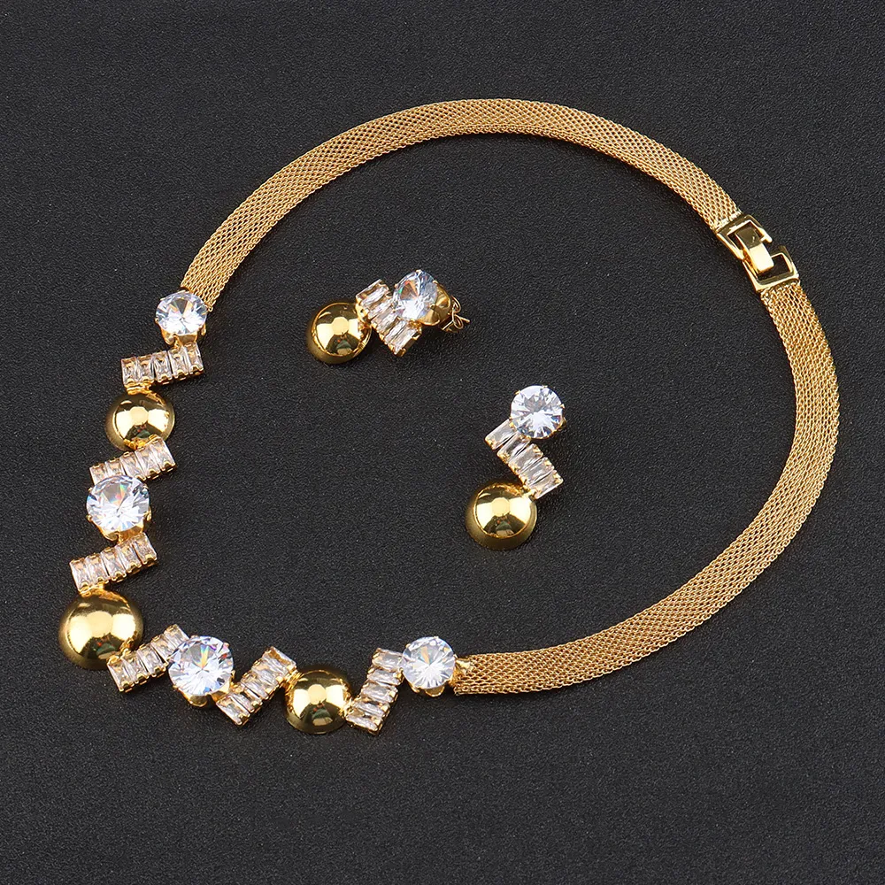 Für Frauen Brilliant Cubic Zirkon Halskette Ohrringe Ring und Armband Hochzeit Braut Schmuck Sets Kleid Zubehör_voghion.com