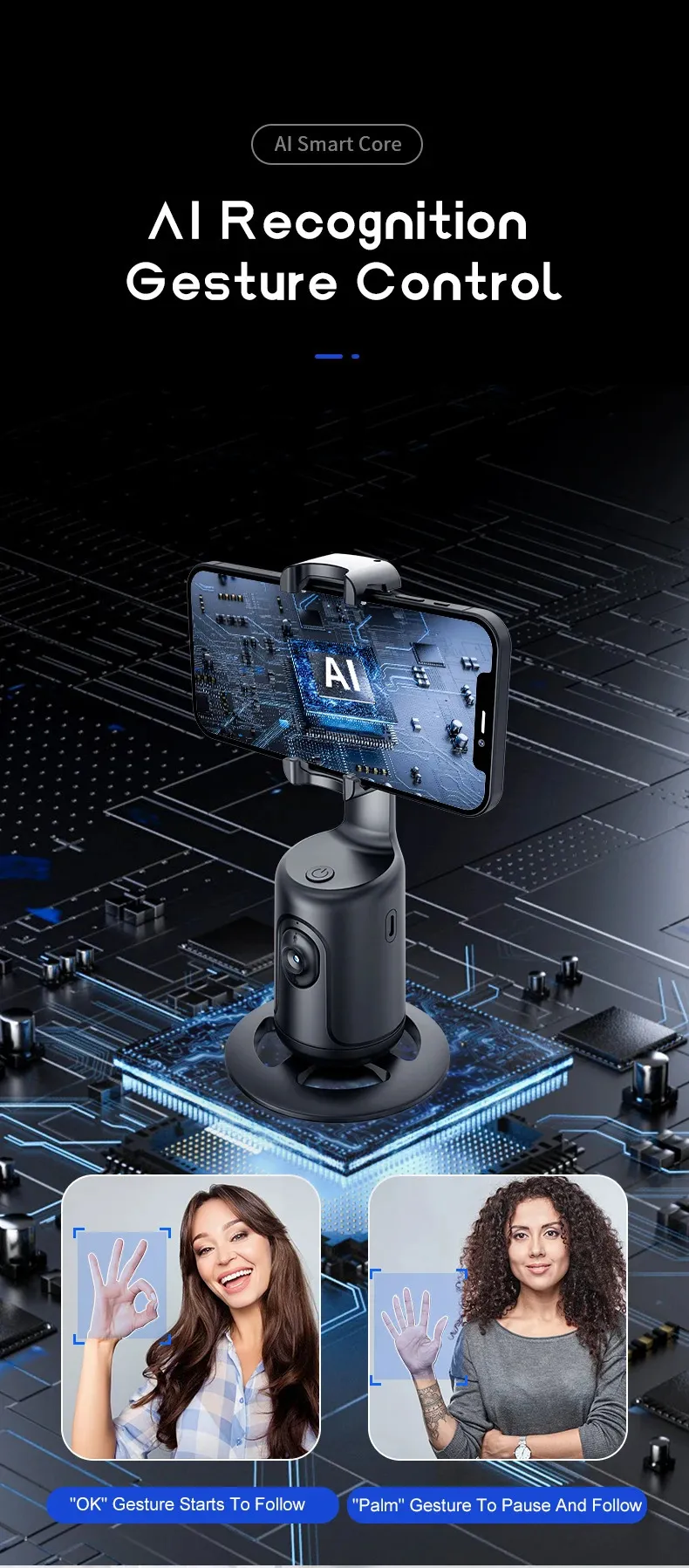 Selfieshow P01 Stabilisateur portatif universel à rotation automatique à 360° pour smartphone, vidéo en temps réel_voghion.com