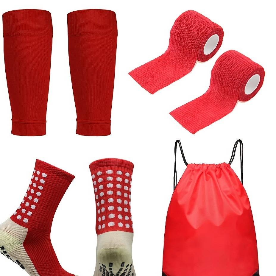 4-Pack Non-Slip Football Socks With Cushioned Sole & Anti-Slip Dots For Soccer, Yoga & Sports - Breathable Nylon Blend (Black/White/Red/Blue)_voghion.com