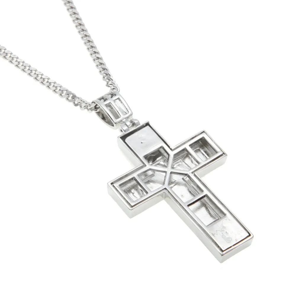 Gold Cross Pendant Necklace With Cuban Link Chain For Men_voghion.com