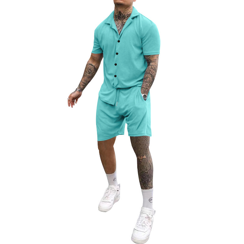 Set 2023 Summer Men's New Solid Color Casual Turn-down Collar Short Sleeve Shirt For Men_voghion.com