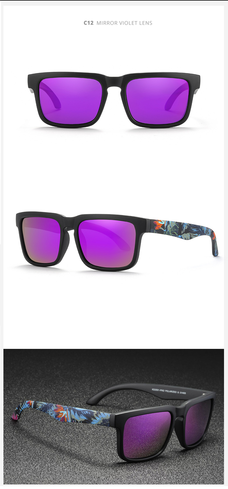 KDEAM Occhiali da sole polarizzati colorati con vera pellicola Occhiali da sole casual con scatola Occhiali alla moda colorati KD2501PRO_voghion.com