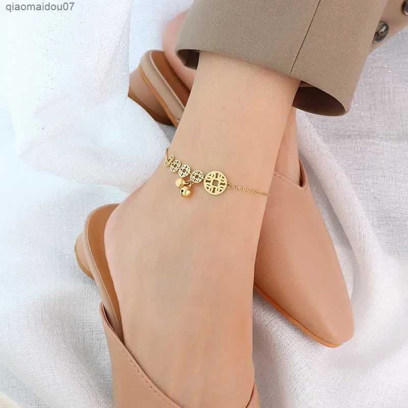 Fußkettchen Modische barfuß sandalen titanium stahl beine neue münze armbänder frauen fußkettchen ketten schmuckL2403_voghion.com