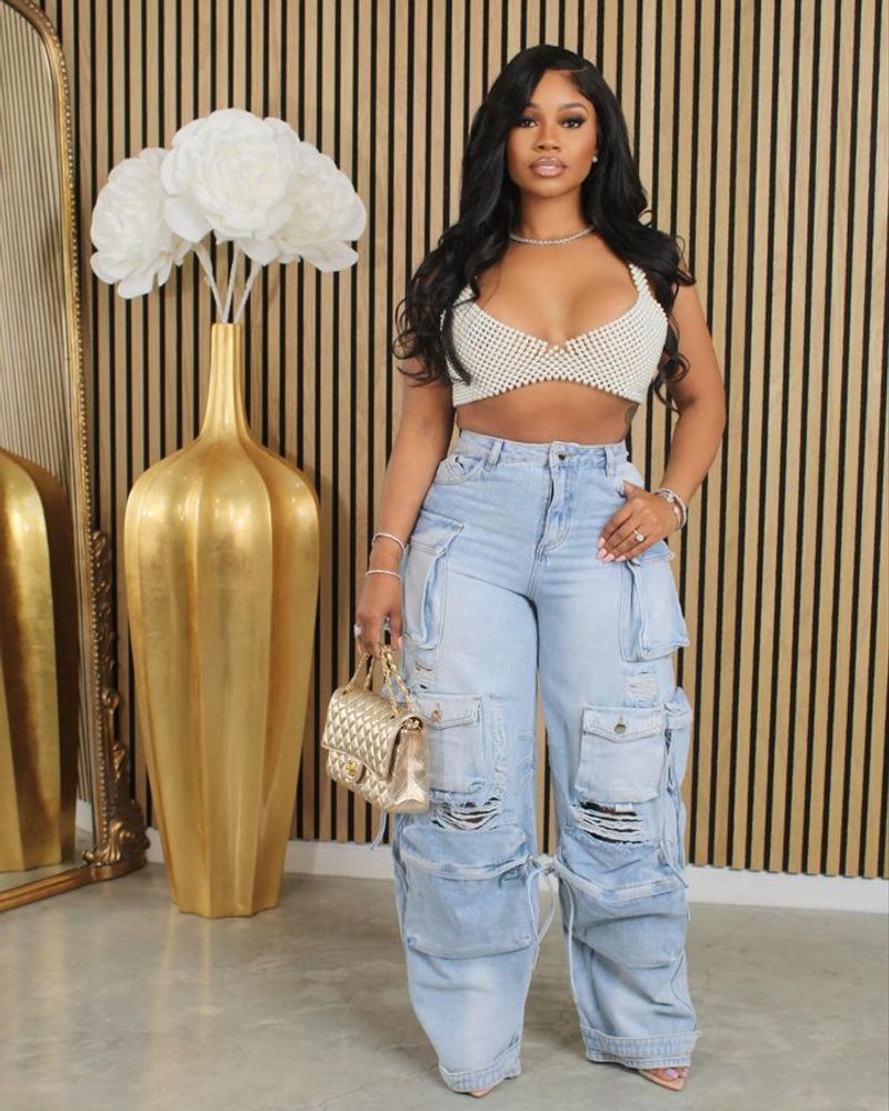 Women's Clothing Multi-pocket Hole Fashion Casual Workwear Jeans_voghion.com