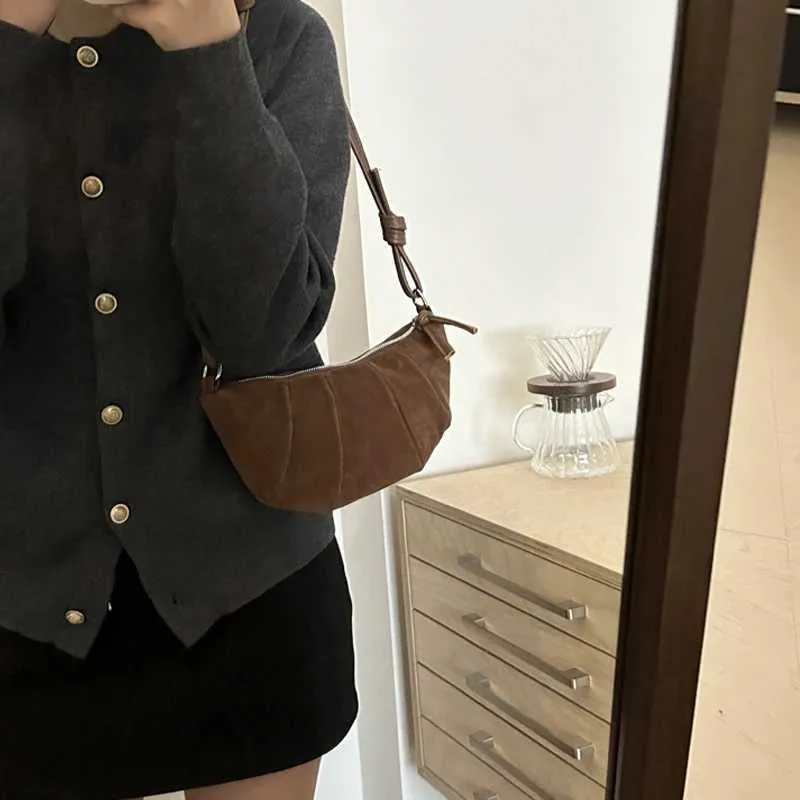 Elegant Suede Half Moon Shoulder Bag Versatile Retro Crossbody Bag_voghion.com