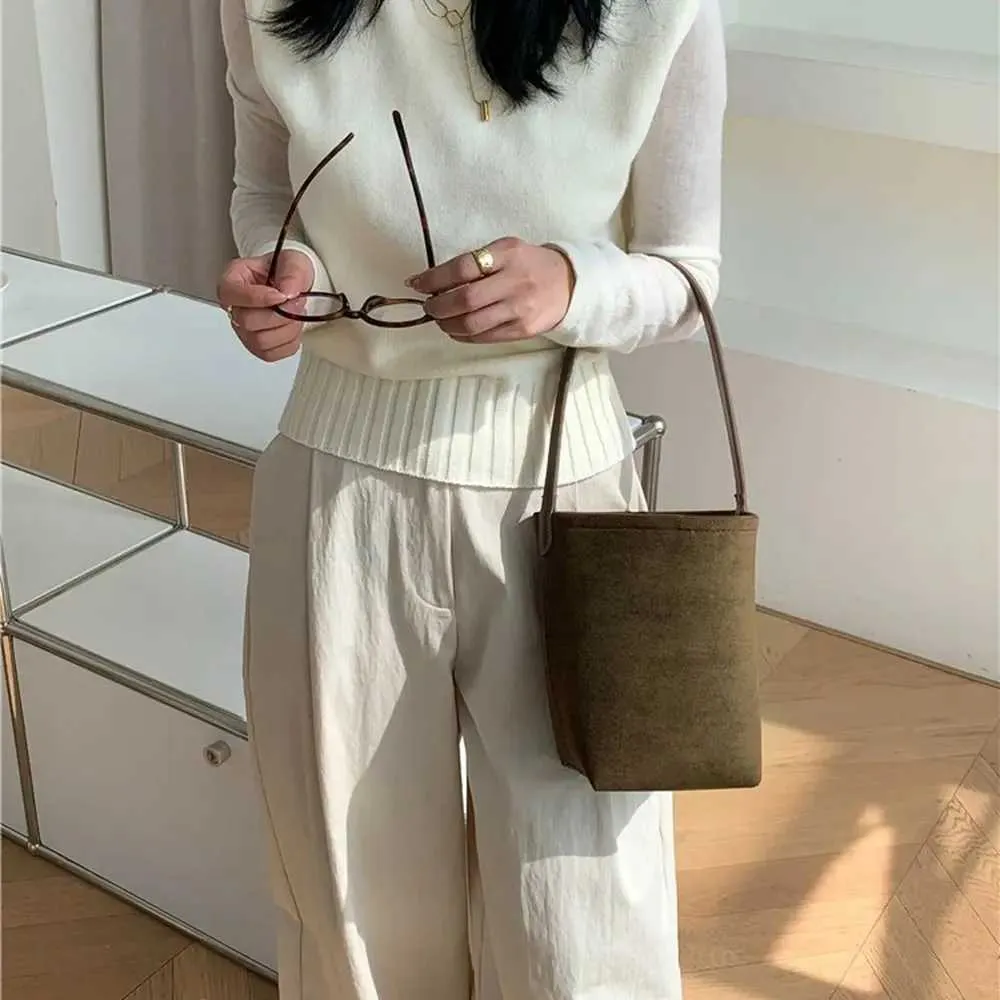 Designer-Tasche Retro Wildleder Eimer einfarbig Handtasche matt PU Leder Schulter koreanische Brieftasche Unterarmtasche für Mädchen_voghion.com