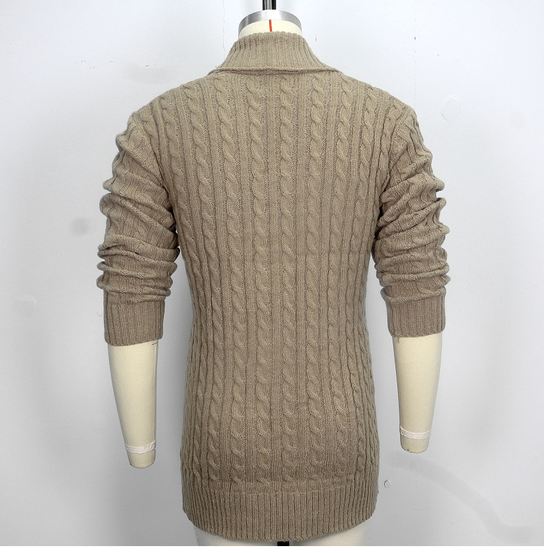 Pull mi-long en maille pour homme avec cardigan torsadé à aiguille épaisse et veste en laine SY0107_voghion.com