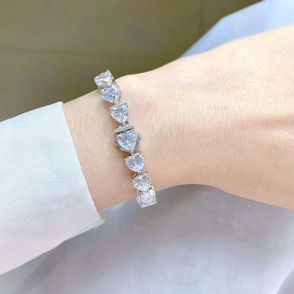Smykker S Sterling Sier Full Diamond Heart Armbånd Mote Ins Stil_voghion.com