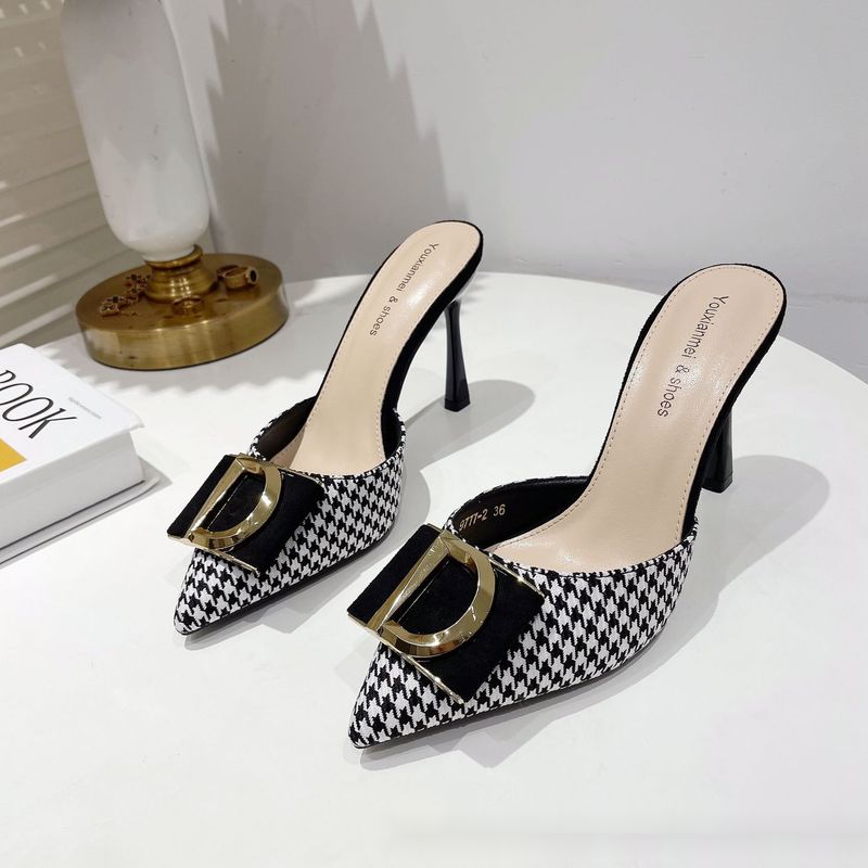 9777-2 Kleine Geurige Wind Slanke Hak Cool Dragoon Rood Comfortabel Half Pack Veelzijdige Pantoffels Mode Uitgaand Hoog_voghion.com