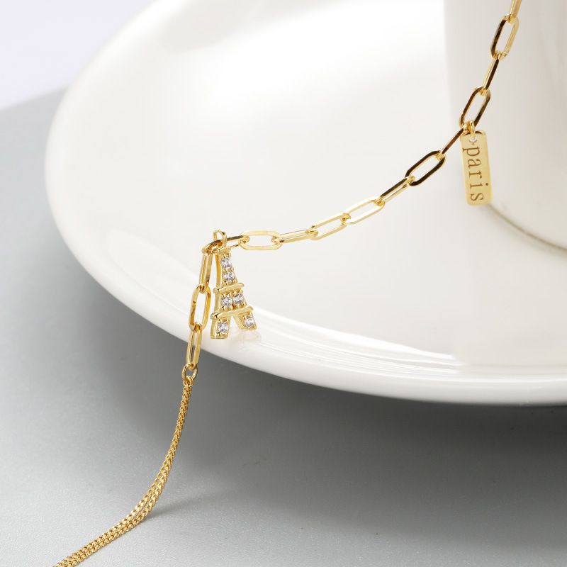 Sterling Silber Überzogene Gold Eiffelturm Anhänger Armband Weibliche Nische Design Gefühl Neue Mode_voghion.com