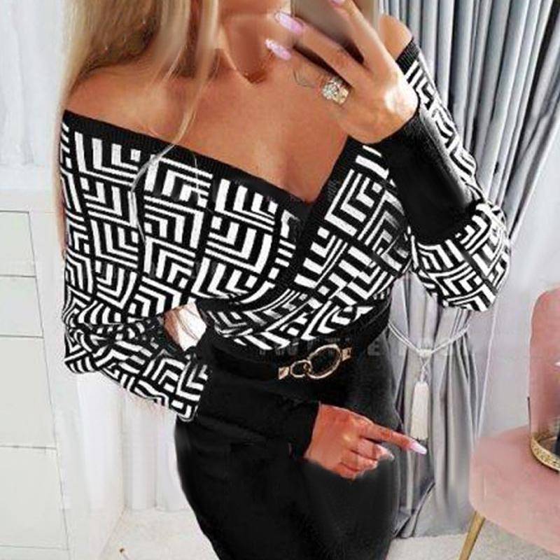 Women's Dress Colour Block Printed Knitted Commuter Summer Dress_voghion.com