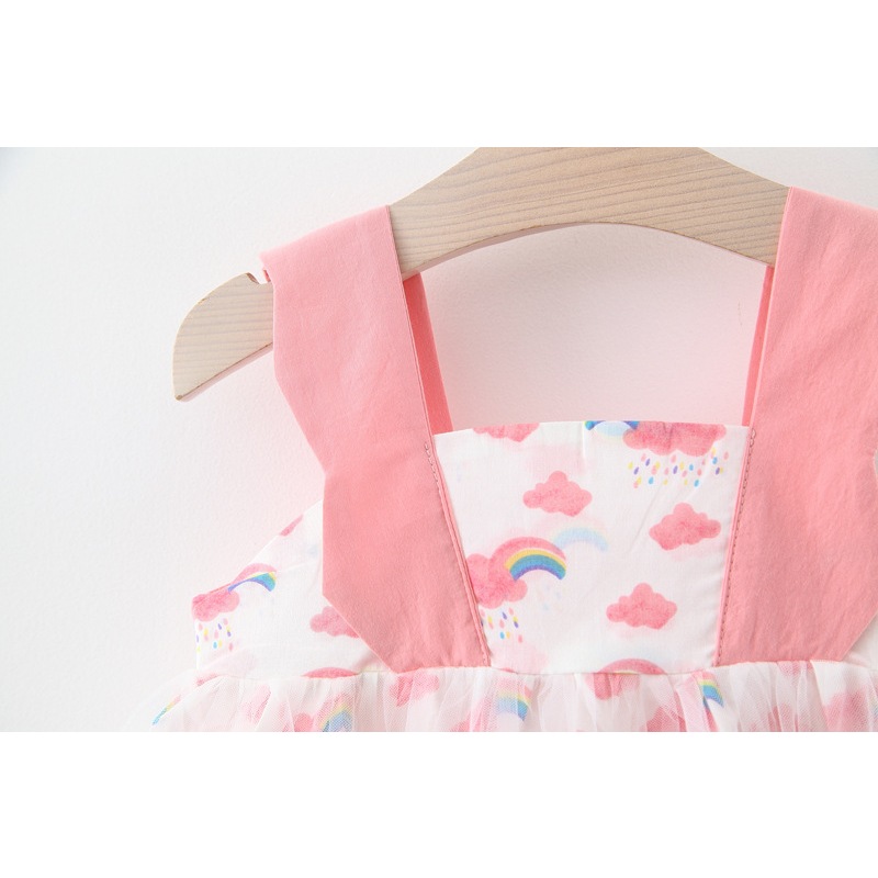 Rainbow Suspender Dress Gauze Cotton Cartoon Toddler Girl Dress Birthday Party Clothes_voghion.com
