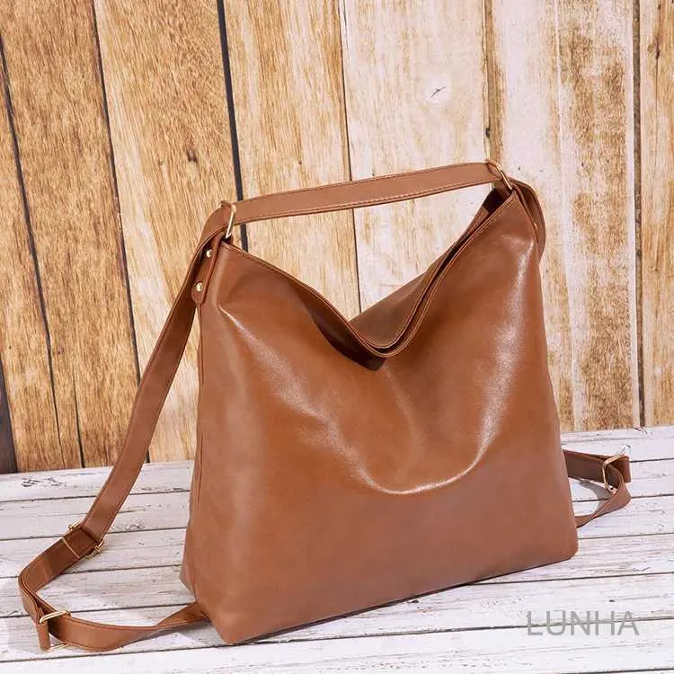 Damen-Rucksack 2-in-1, modisch, Retro, geöltes Wachs-PU-Leder, Schultertasche mit großem Fassungsvermögen, Crossbody-Tasche, einfarbig, britisch_voghion.com