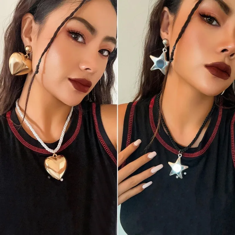 Anheng Halskjeder Y2K Hip Hop Kult krageben Stjernekjede For Menn Kvinner Øredobber Koreansk mote smykker Ornament N2UE_voghion.com
