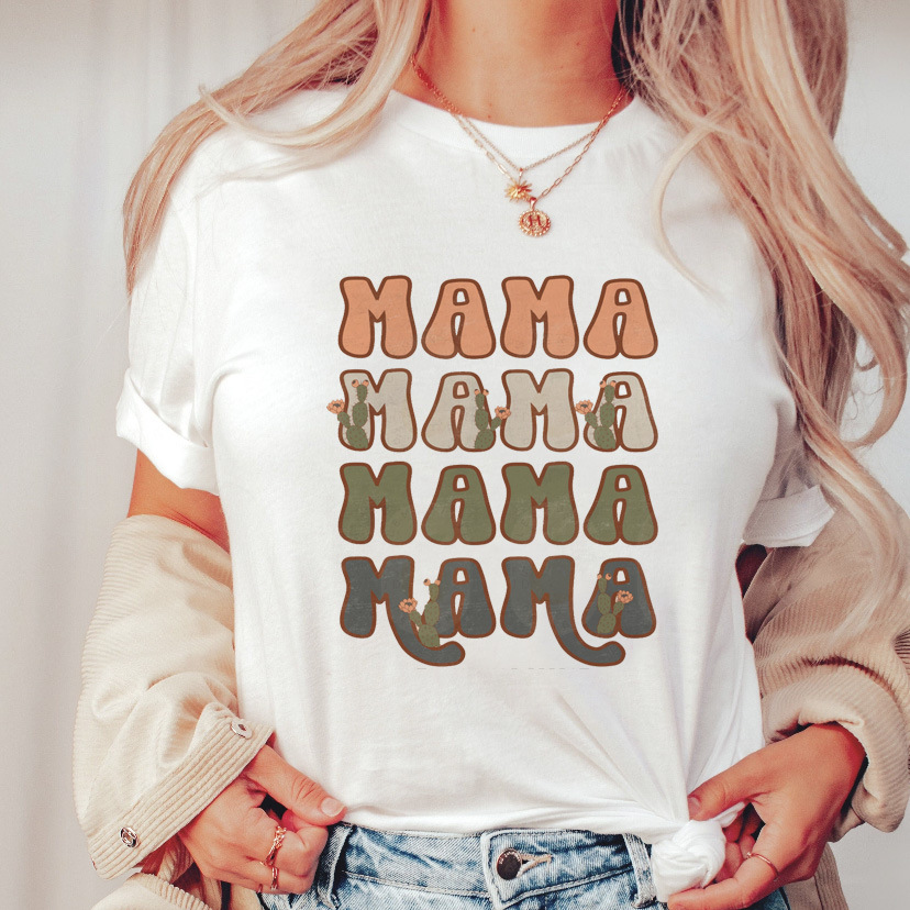 Women's trend mama Mother's Day pattern print round neck short-sleeved T-shirt women's top_voghion.com