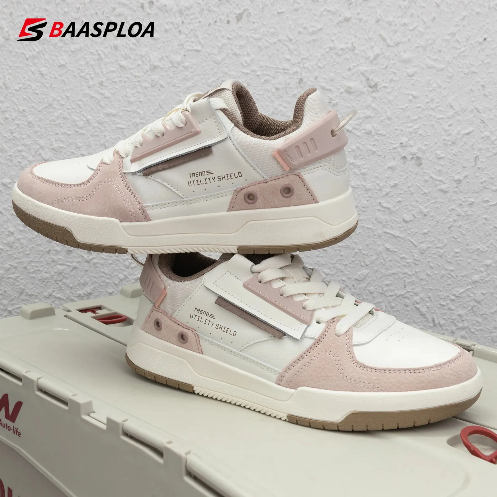 Baasploa Dames Outdoor Casual Mode Leren Ademende Sneakers Wandelschoenen Dames Antislip Comfortabel Skateboard_voghion.com