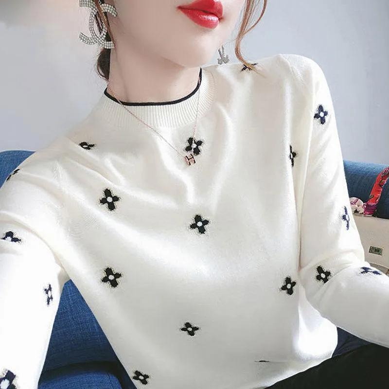 Women's Sweaters Delicate Embroidered Sweater Woman Autumn And Winter Slim Large Undershirt Students Han Version Of_voghion.com