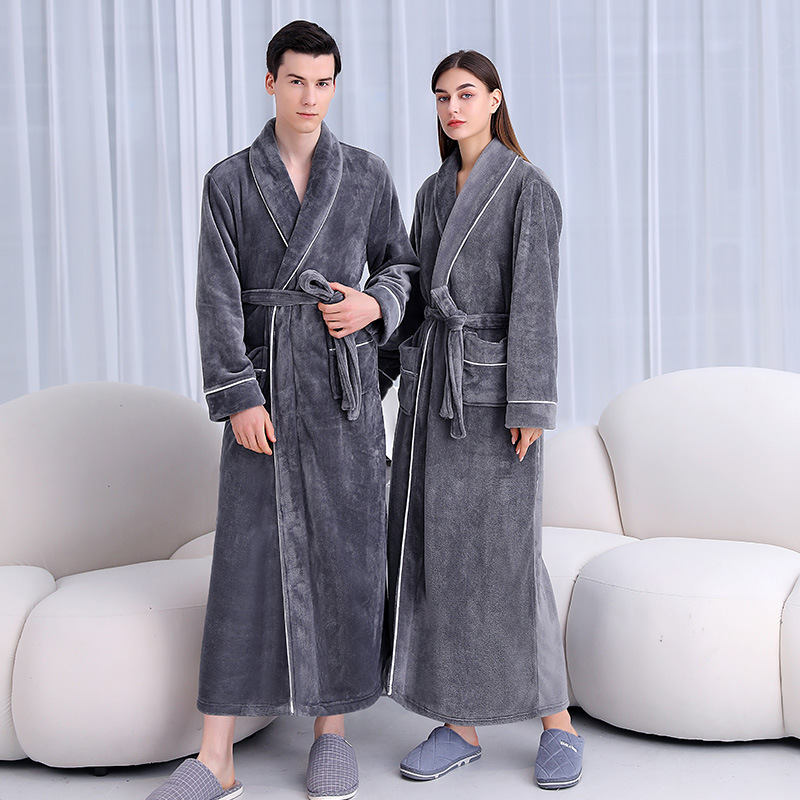Underwear & Sleepwears Autumn and winter extra long and thick flannel robe for men and women, extra large coral fleece bathrobe_voghion.com