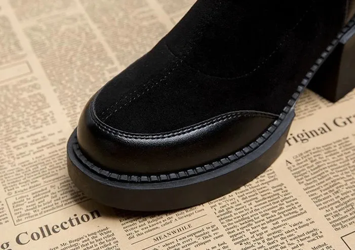 Woman For Short Black Shoes Womens Ankle Boots Sock Footwear Combat Booties Very High Heels Suede Punk Style Heeled_voghion.com