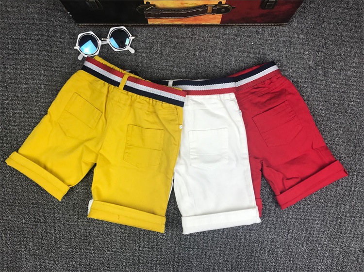 Mother&Kids Children's red, white and yellow shorts with belt 5 minutes shorts with stretch ripped pants_voghion.com