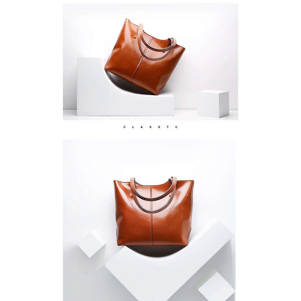 Zency Soft Cowhide Leather Fashion Women Shoulder Retro Brown Tote Handbag Large Capacity Lady Shopping Bag Black Grey_voghion.com
