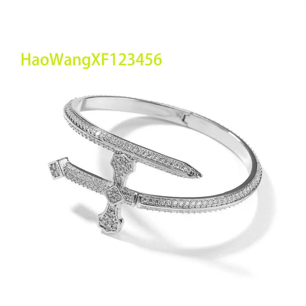 2024 New Sword Justice Gold Sier Color Cubic Zircon Cross Bracelet men Women Men Hip hop Jewelry_voghion.com