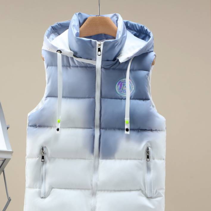 Gilet dégradé ombré pour homme et femme – Veste épaisse sans manches à col montant | Streetwear tendance (M-5XL en gris/rose/bleu)_voghion.com