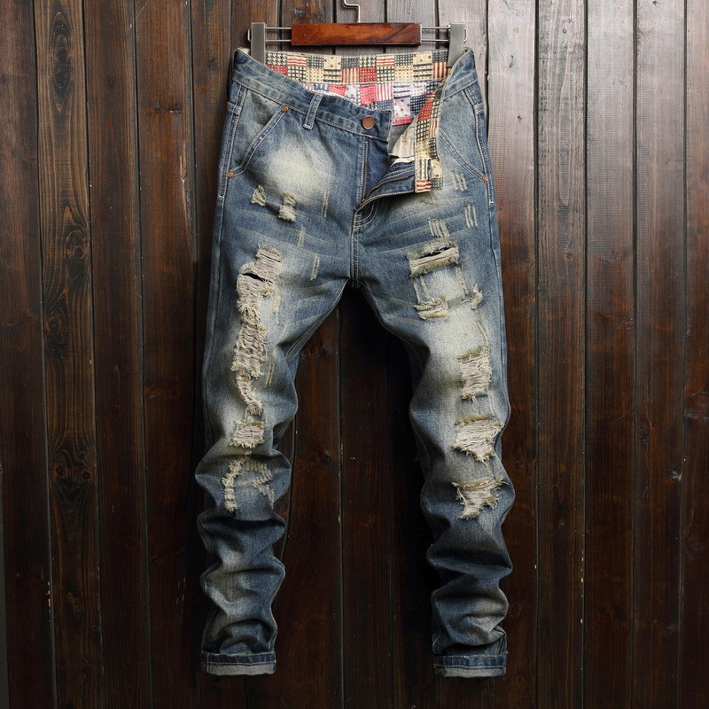 Nuevos pantalones vaqueros para hombre Pantalones vaqueros con agujeros grandes para hombre Pantalones rectos con personalidad a la moda para hombre