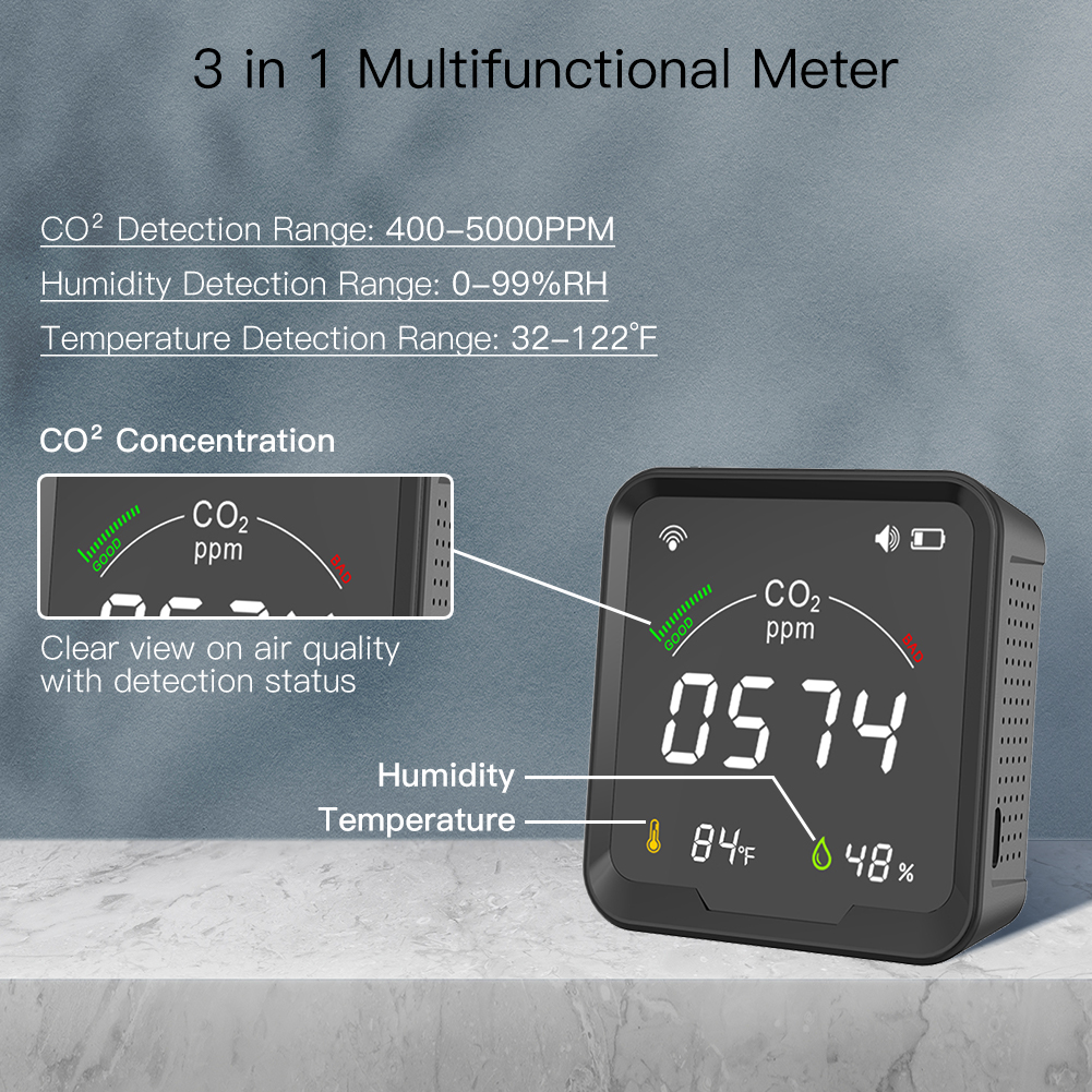WiFi Tuya Smart CO2 detektor 3 v 1 detektor ogljikovega dioksida Monitor kakovosti zraka Temperatura vlažnost zraka Tester z budilko_voghion.com