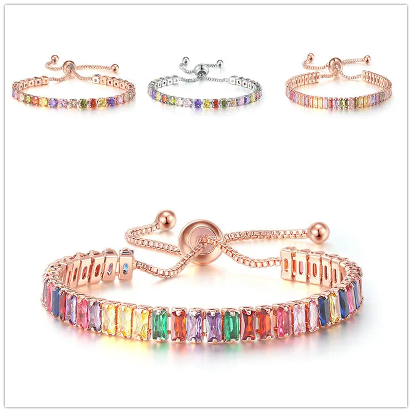 Strand 2024 Ankomst Färgglad 4mm Rose Gold Sier Color Tennis Armband Justerbart För Kvinnor Party Present Smycken Partihandel_voghion.com