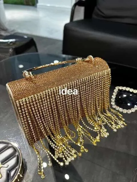 Long Tassel Glitter Shiny Rhie Dias Evening Wedding Party Clutch Purse Women Handbag Messenger Bag_voghion.com