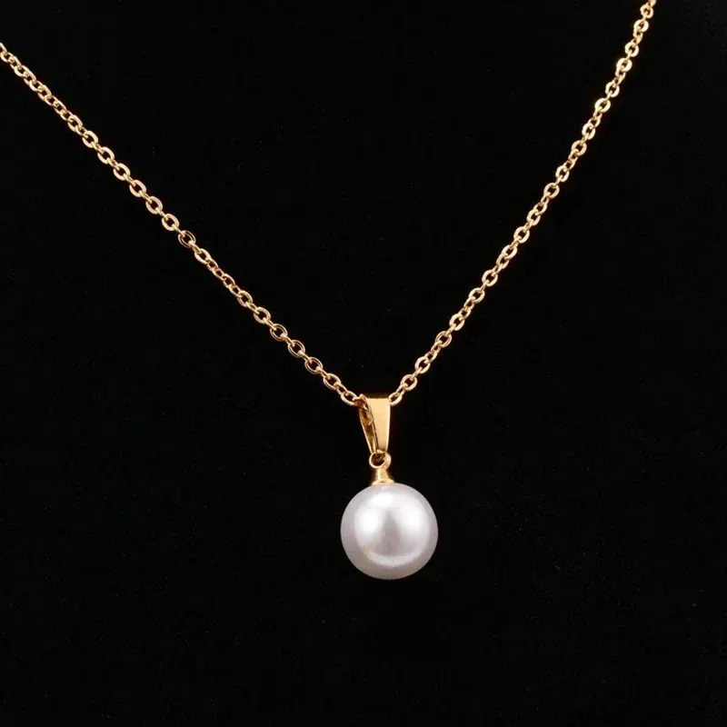 Edelstahl Perlenkette Mit Anhänger Für Damen Schmuck_voghion.com
