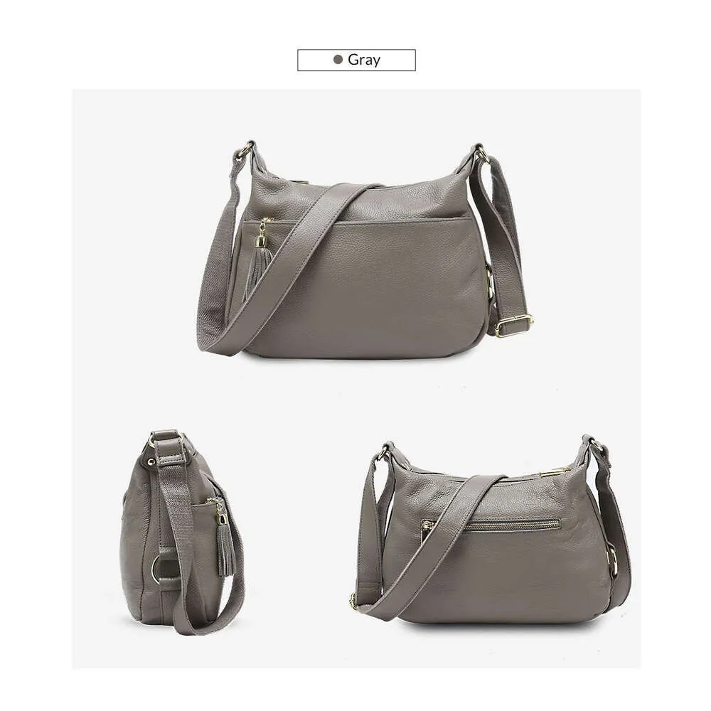 Zency 100% ægte læder moderigtig dameskuldertaske med kvast høj kvalitet hobos elegante dame crossbody-tasker sort_voghion.com