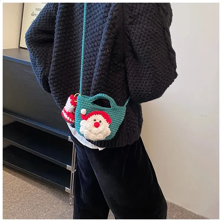 Semplice e carina borsa a tracolla casual versatile in maglia natalizia infantile 2024 tendenza moda di nicchia 240912_voghion.com