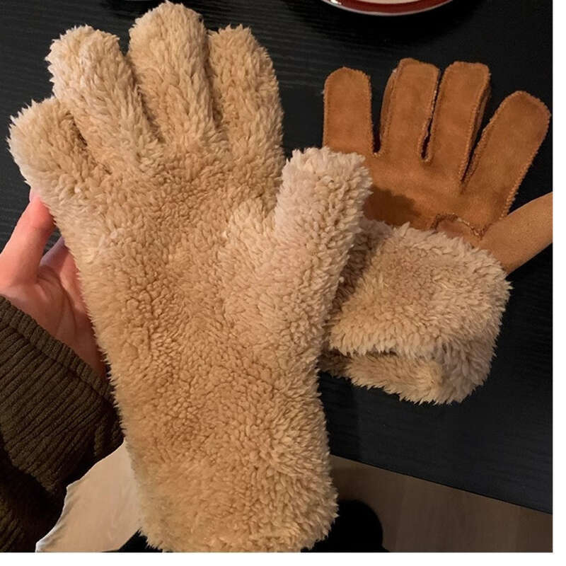 Suede Five Finger Gloves For Women In Autumn Winter Of 2024, Thickened Flanked To Keep Warm, Windproof And Cold Proof._voghion.com