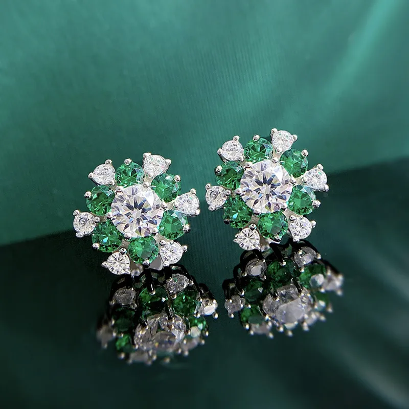 Snow wer Orecchini a bottone con diamanti e smeraldo 100% veri orecchini da sposa in argento sterling con promessa per donne, gioielli da sposa e feste_voghion.com