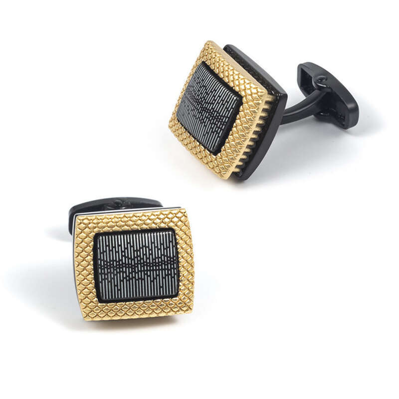 Nouveaux boutons de manchette français pour hommes en métal noir galvanisé à motif vertical à carreaux carrés haut de gamme_voghion.com