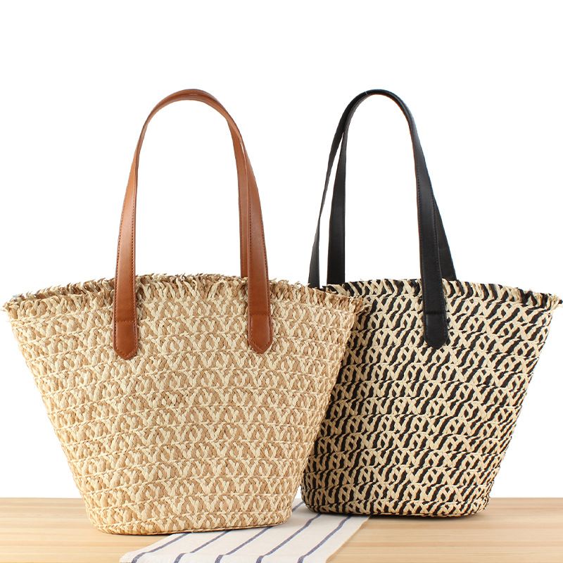 Nuova corda di carta bicolore intrecciata per pendolarismo alla moda, grande capacità, borsa a tracolla per verdure, secchiello per l'acqua_voghion.com