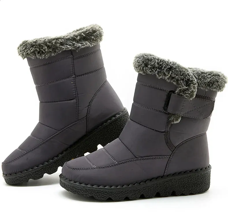 Trend Womens Winter Ankle Low Botas Mujer Waterproof Snow Boots Fur Leather Shoes 241116_voghion.com