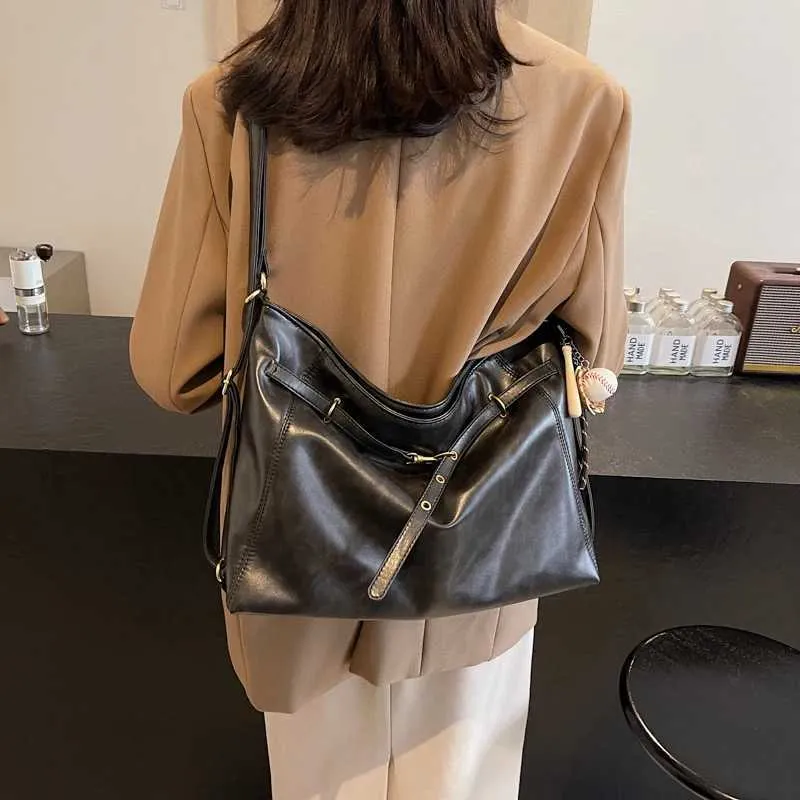 Ladies large capacity shoulder bag fashionable solid color PU casual zipper crossbody ba241216_voghion.com