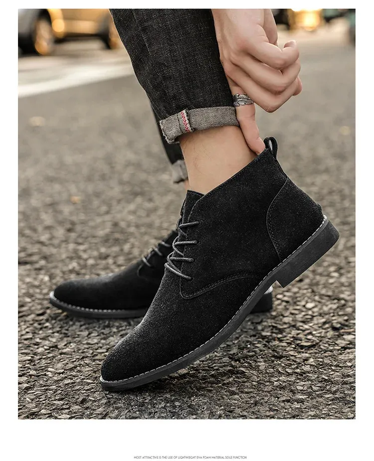 Chaussures en cuir suédé kaki de Style britannique bottines en dentelle confortables hommes Botas Para Hombre 250425_voghion.com