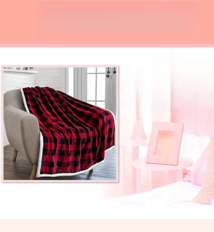Facecloth Double Layer Classic Red And Black Plaid Printed Lamb Plush Car Nap Blanket_voghion.com