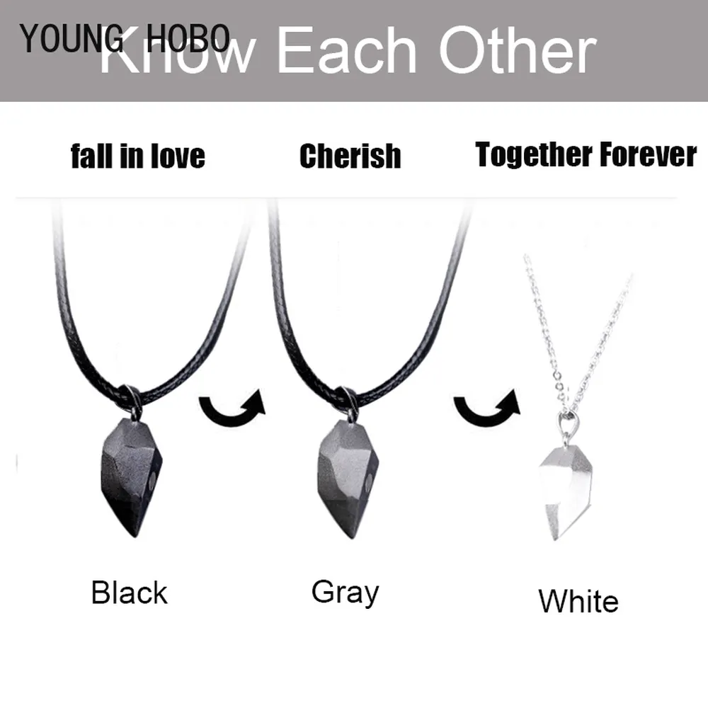 Colliers pendentifs HOBO 2Pcs/Lot Collier couple magnétique Amitié Coeur Distance Charme à facettes Femmes Saint Valentin_voghion.com