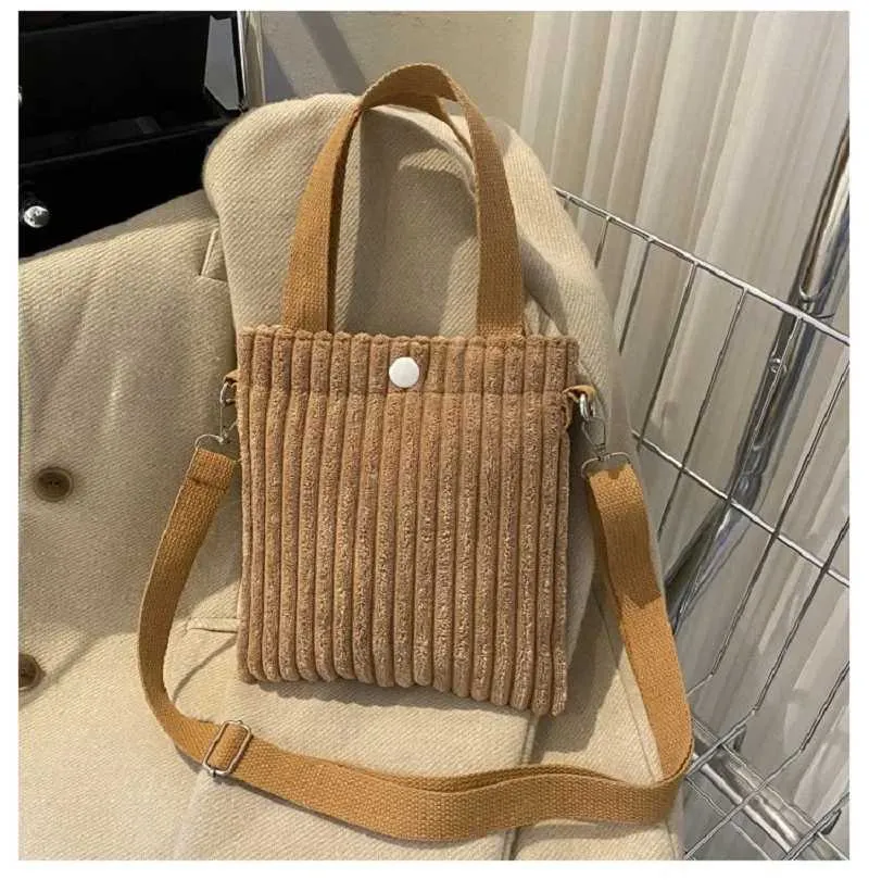 Mini Tote Donna Velluto a Coste Cerniera Primavera Estate Nuova Moda Borsa a Mano Borsa a Tracolla Singola Borsa a Tracolla Piccola 2024C241022_voghion.com
