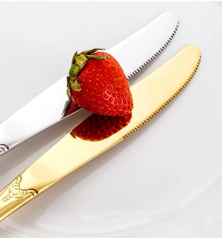 Conjunto de talheres de aço inoxidável dourado, colher, garfo e faca de bife europeus, retrô, oco, louça, talheres_voghion.com