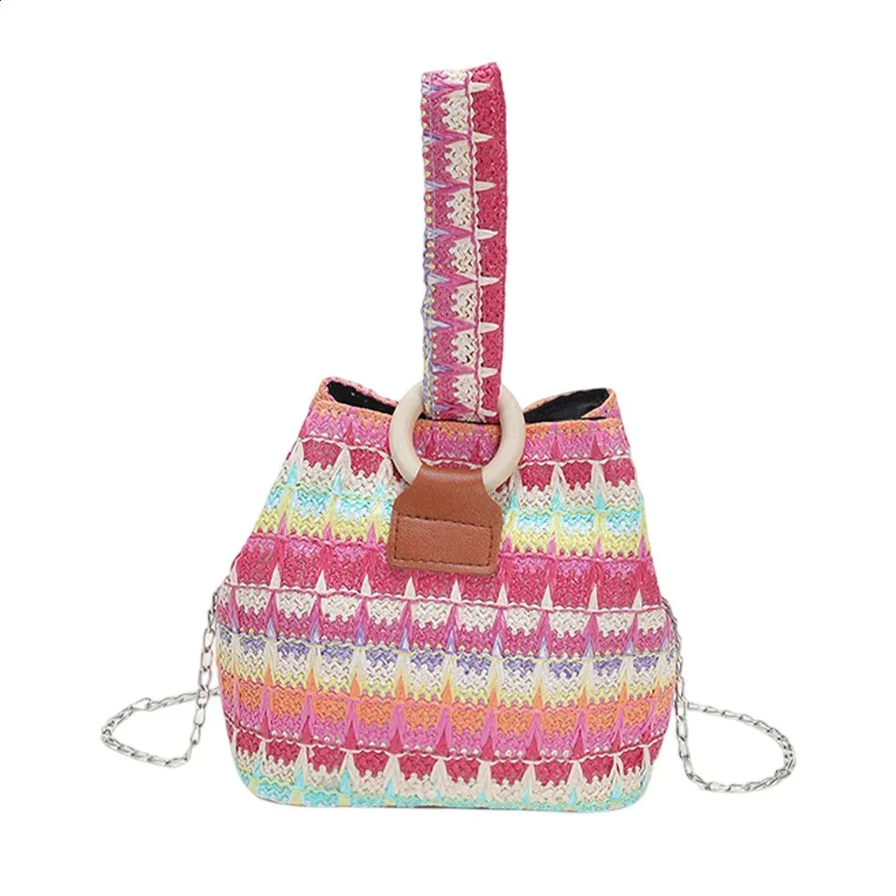 Sommer-Stroheimer für Damen, Handtasche, Rattan, Strand, Boho, lässig, bunt, gewebter Griff, Schultertasche, Umhängetasche, Handytasche_voghion.com