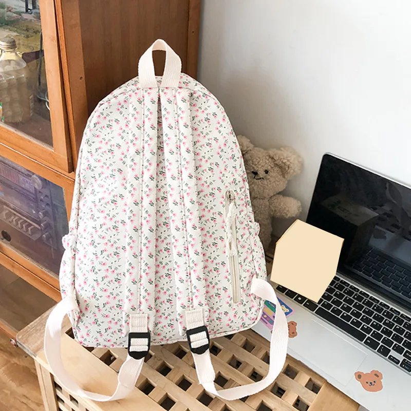 Korean Version Nylon Floral Flower Fashion Junior High School Backpack Travel Bag_voghion.com